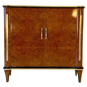 Credenza Art Deco Italiana Anni ’40 in Radica di Acero con Lacca Nera e Foglia Oro